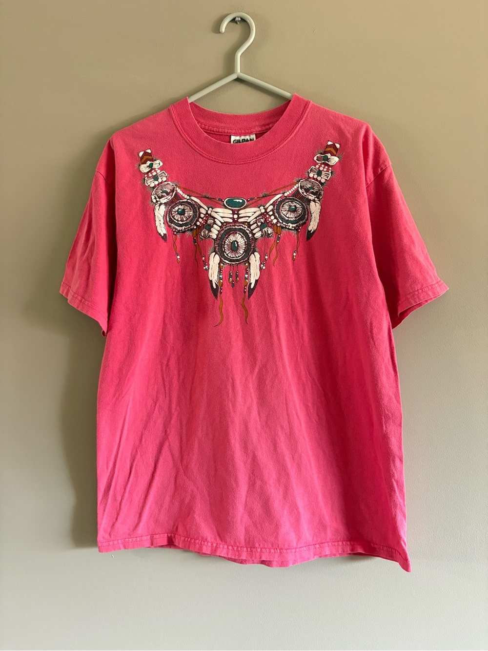 Pink Short-Sleeve Tee with Feather Dreamcatcher Graphic